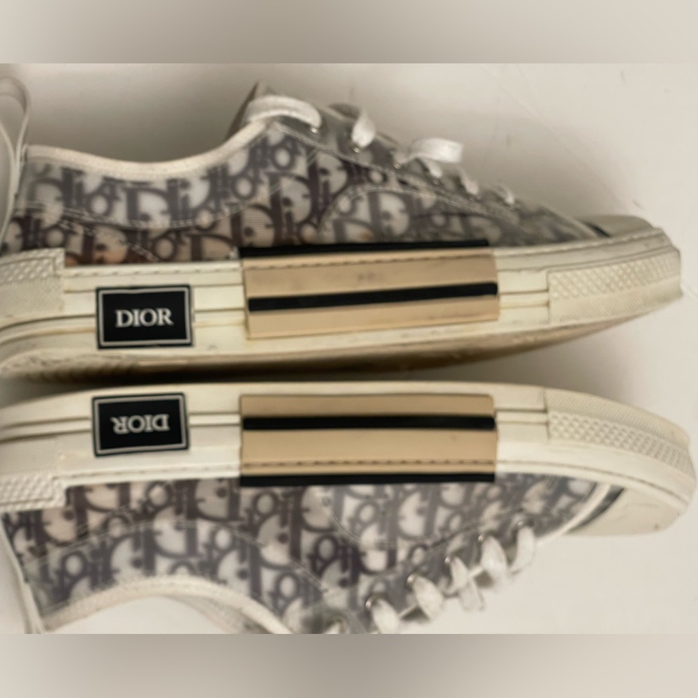Dior B23 Low Top Logo Canvas Sneakers in Gray and Cream
